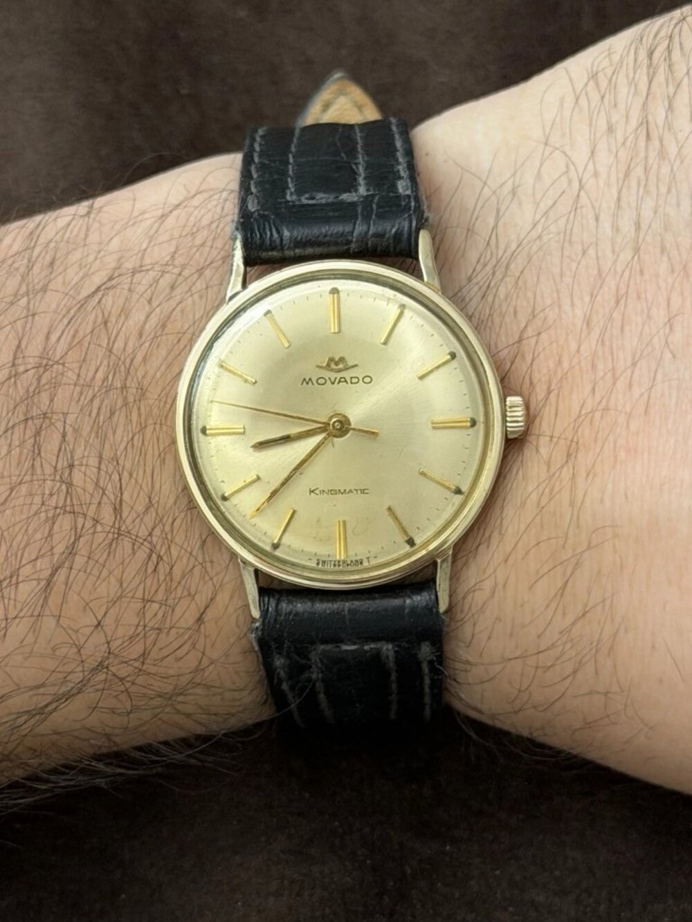 Movado Kingmatic Men's Automatic Wristwatch 14K Gold Filled Champagne Dial
